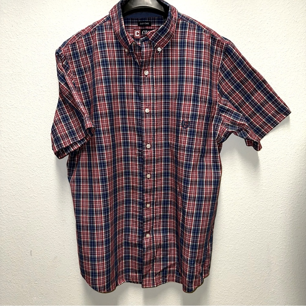 Selling my red and blue chaps button up short sleeve shirt. Chaps, men’s,